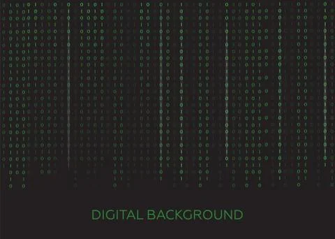 Binary code black and white background with digits on screen. Algorithm binar Stock Illustration
