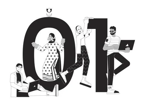 Binary code black and white 2D illustration concept Stock Illustration