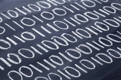  binary code on blackboard binary code abstract - rows of zero and one num... Stock Photos