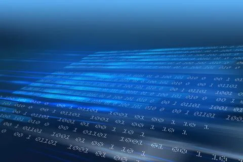 Binary code blue background, digital data transmission effect. Stock Illustration