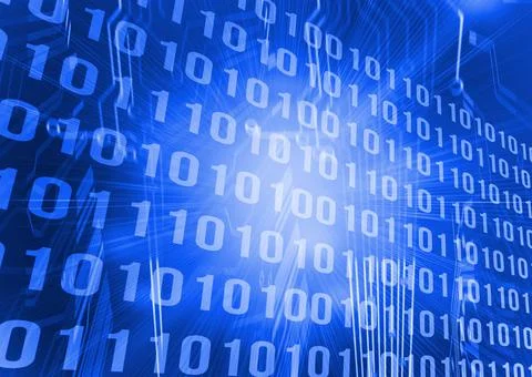 Binary code on blue circuit board Stockillustratie