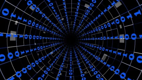 Binary code in blue colour - abstract speed motion in a tunnel design Stock Footage 124405655
