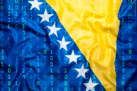 Binary code with Bosnia and Herzegovina flag, data protection concept イラスト素材