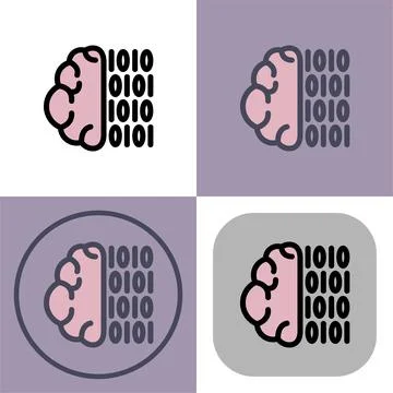 Binary code brain symbol - artificial intelligence icon Illustrazione stock