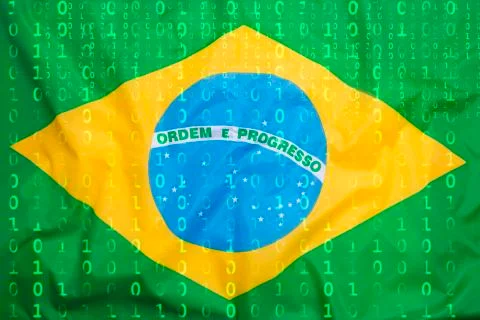 Binary code with Brazil flag, data protection concept イラスト素材