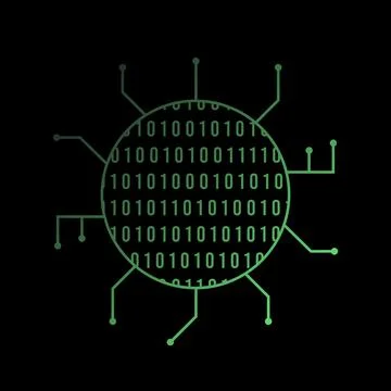 Binary code. Bright icon . Binary icon . Isolated on dark background . Green  Stock Illustration