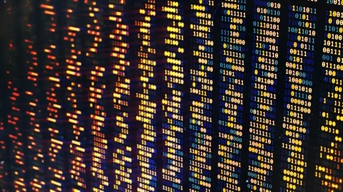 Binary code changes on computer screen, hacking background, programming language Stock Footage 97660705