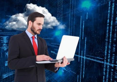 Binary Code Clouds Laptop Man Stock Photos