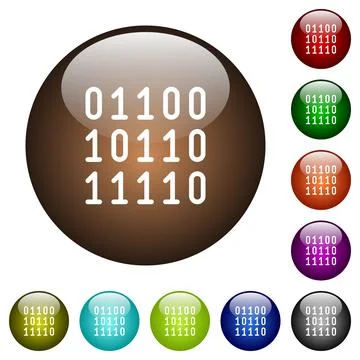 Binary code color glass buttons Stock Illustration