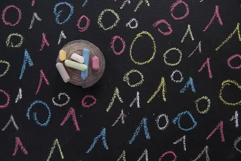 Binary code colorful Graphic representation with chalk on blackboard color... Stockfoto's