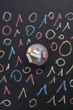 Binary code colorful Graphic representation with chalk on blackboard color... Foto stock