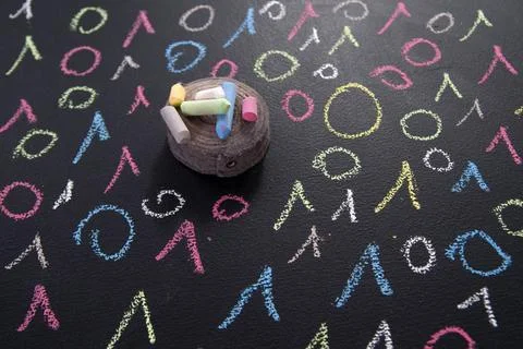 Binary code colorful Graphic representation with chalk on blackboard color... 写真素材