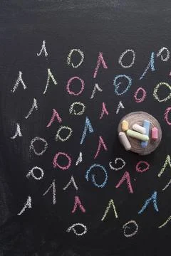 Binary code colorful Graphic representation with chalk on blackboard color... Foto stock