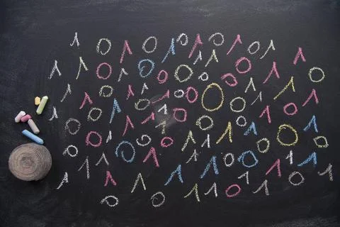 Binary code colorful Graphic representation with chalk on blackboard color... 写真素材