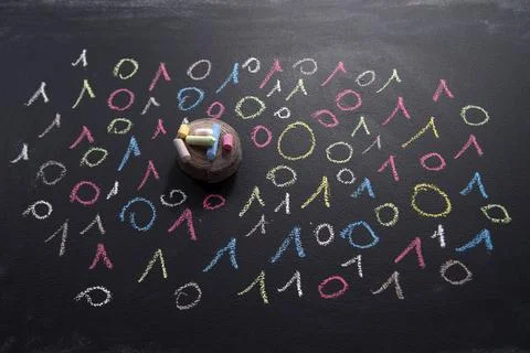 Binary code colorful Graphic representation with chalk on blackboard color... Stock Photos