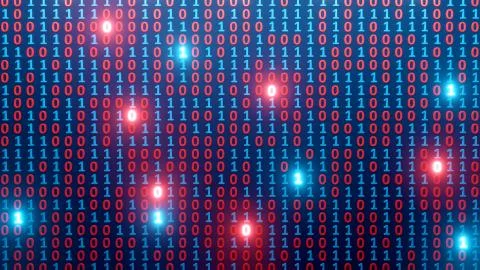 Binary Code with Colorful Numeric Symbols with Depth of Field (DOF) Effect.  Stock Illustration
