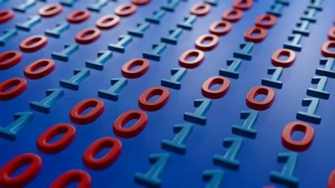 Binary Code with Colorful Numeric Symbols with Depth of Field (DOF) Effect.  스톡 일러스트