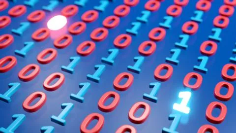 Binary Code with Colorful Numeric Symbols with Depth of Field (DOF) Effect.  Stock Illustration