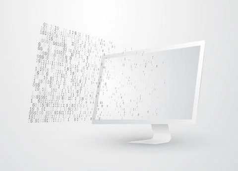 Binary code coming out of the computer screen. Smart pc software grouping data Stock Illustration