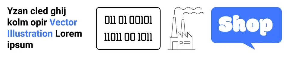 Binary Code Communication Factory and Shopping Concept in Modern Digital Age Stock Illustration