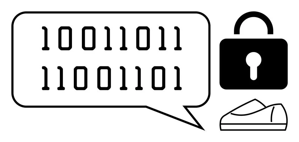 Binary Code Communication with Security Lock and Casual Sneakers Symbolizin.. Stock Illustration