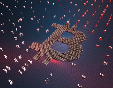 Binary code composed of bitcoin, network financial technology Illustrazione stock