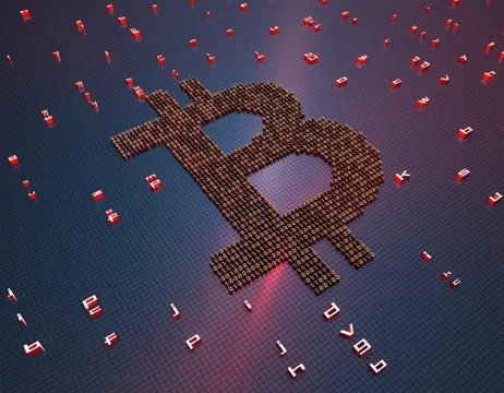 Binary code composed of bitcoin, network financial technology Illustrazione stock