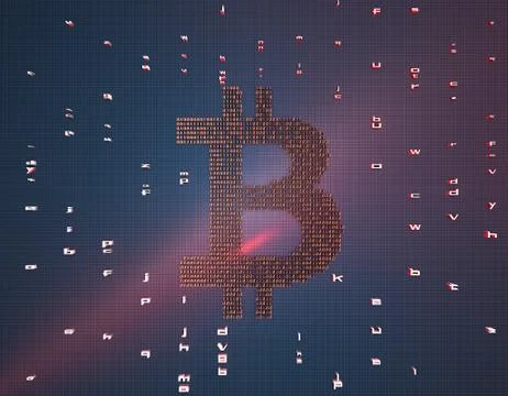 Binary code composed of bitcoin, network financial technology Illustrazione stock