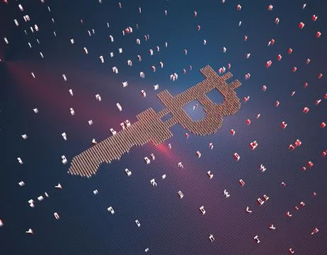 Binary code composed of bitcoin, network financial technology Illustrazione stock