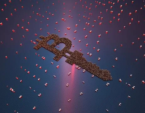 Binary code composed of bitcoin, network financial technology Illustrazione stock