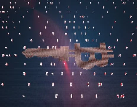 Binary code composed of bitcoin, network financial technology Stock Illustration