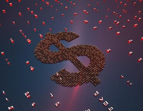 Binary code composed of dollars, online financial technology Illustrazione stock