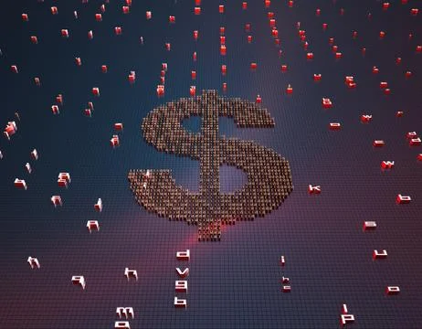 Binary code composed of dollars, online financial technology Illustrazione stock