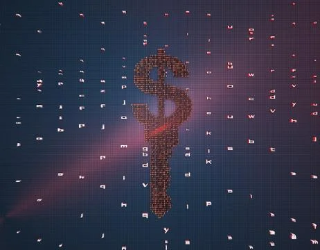 Binary code composed of dollars, online financial technology Illustrazione stock
