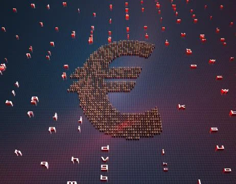Binary code composed of euros, online financial technology Illustrazione stock
