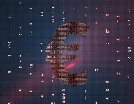 Binary code composed of euros, online financial technology Illustrazione stock