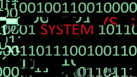 Binary Code on Computer Screen with Text Emphasizing System Error Stock Footage 303447328