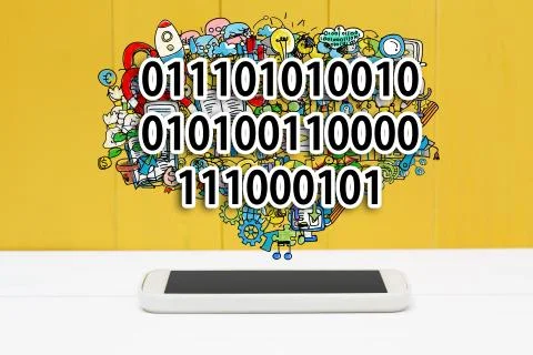 Binary Code concept with smartphone Stock Photos