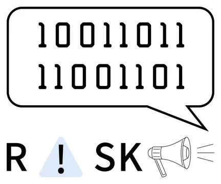 Binary code contained in speech bubble above a sequence of R and SK separated 스톡 일러스트