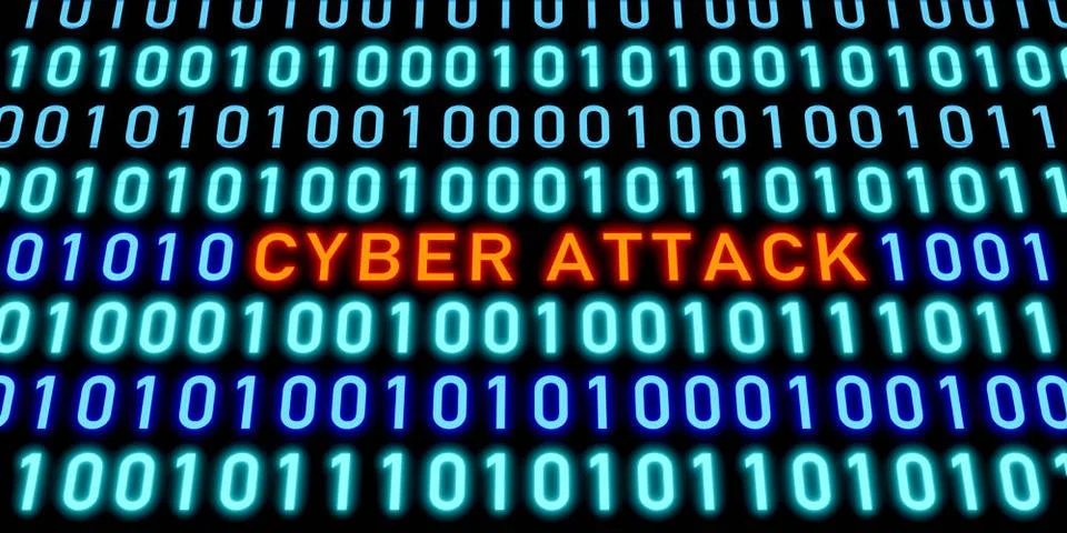 Binary code, cyber attack computer system. Cyber attack, binary code, zero... Stockfoto's