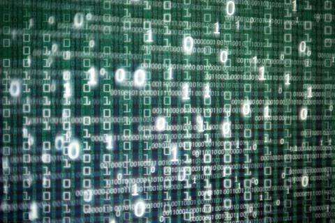 Binary code data bit screen display on laptop computer screen. matrix of data Stockillustratie