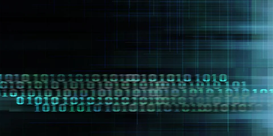 Binary code data bit screen display on dark blue background. matrix of data f Stock Illustration