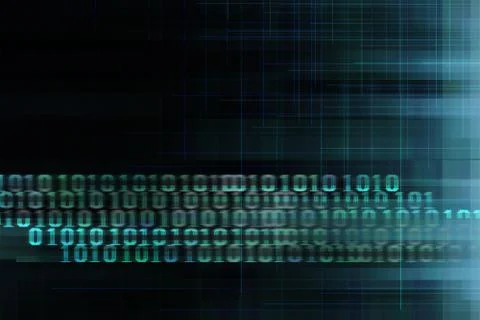 Binary code data bit screen display on dark blue background. matrix of data f Stock Illustration