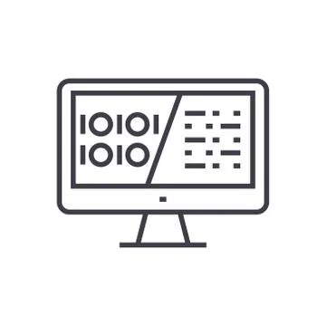 Binary code, data encryption linear icon, sign, symbol, vector on isolated Stock Illustration