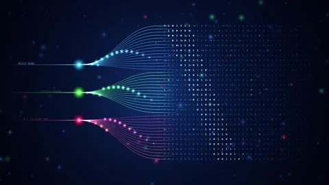 Binary Code Data Pipeline and Fiber Optic Network Stream Loop 스톡 동영상 345250735