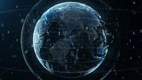 Binary code data surrounding planet Earth 스톡 일러스트