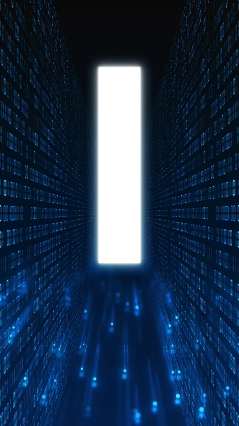 Binary Code Data Tunnel with Bright Digital Portal 스톡 동영상 341347115