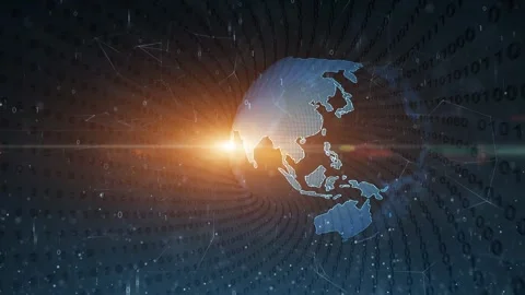 Binary code data tunnel with earth globe loop rotation 스톡 동영상 343613498