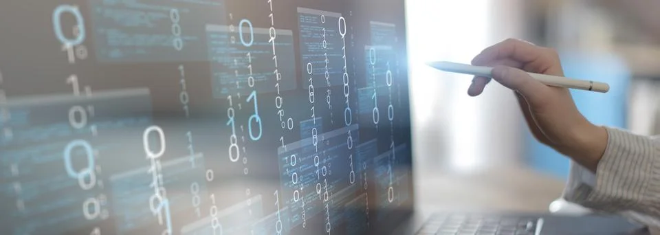 Binary Code Data Visualization for Software Development and Digital Program.. Stock Photos