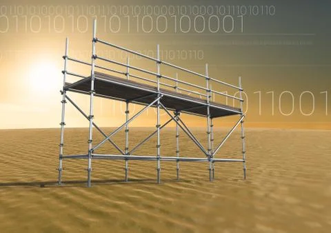 Binary code in desert with 3D Scaffolding Illustrazione stock